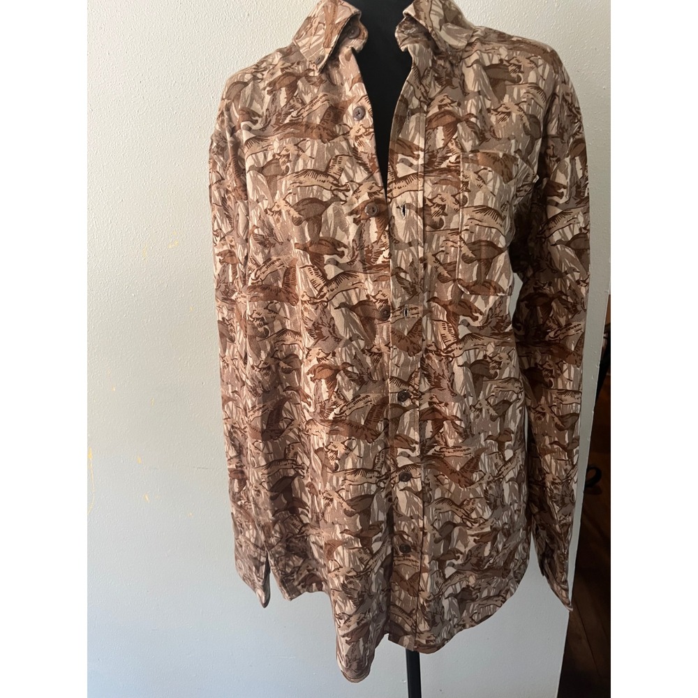 LANDS' END Blake Shelton Duck Print Shirt Mens XL Brown Hunting Button Up